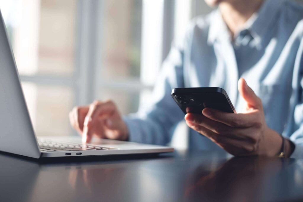 Laptop and mobile phone